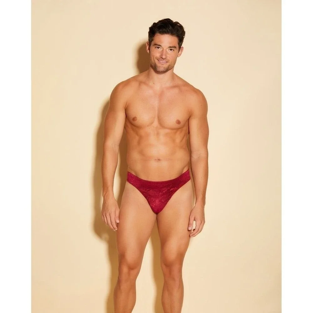 Cosabella Never Say Never Men's Lace G-String Sindoor Red Size XL‎